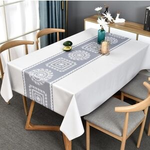New TruDelve Premium  Rectangle Soft Gray/White Vinyl Waterproof Tablecloth